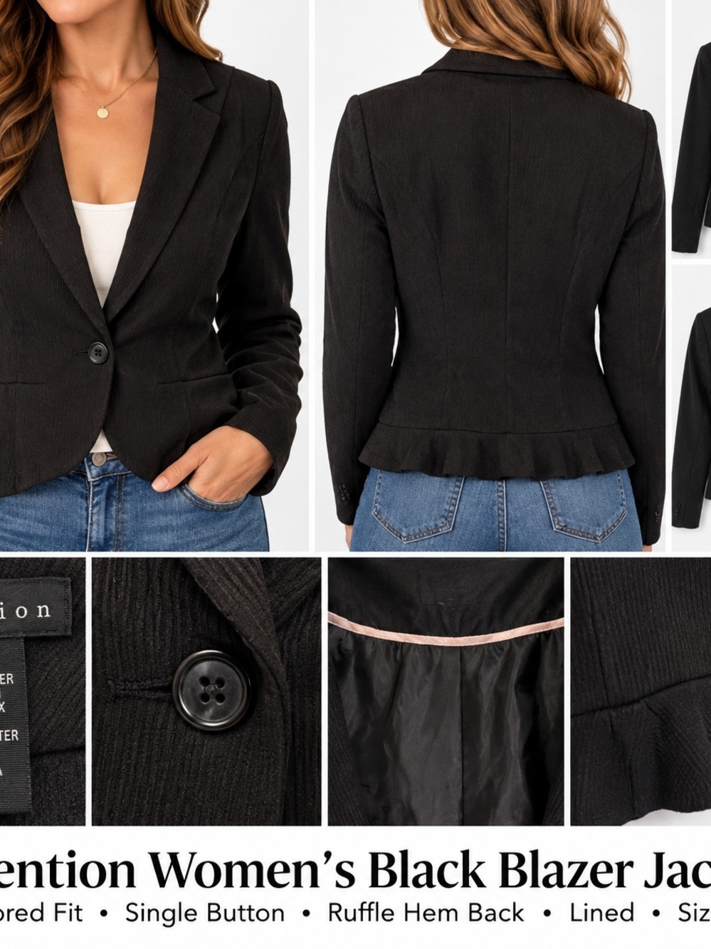 attention Black Ruffle-Hem Blazer Jacket Bolero